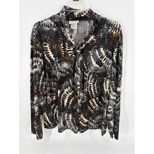 Nikki Women's Tie Neck Long Sleeve Blouse Top Animal Print XL Extra‎ Large